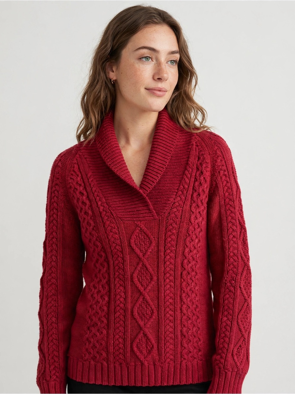 Eddie Bauer XL Tall Cable Knit Shawl Collar Sweater Fisherman Cotton Blend